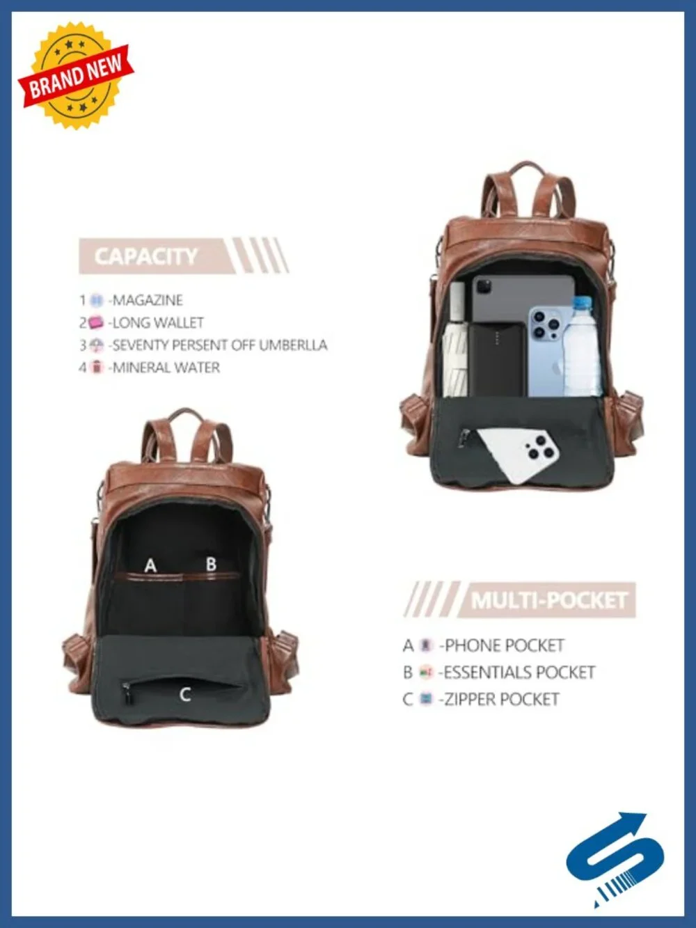 PU Leather Anti-theft Convertible Backpack Purse for Women Travel